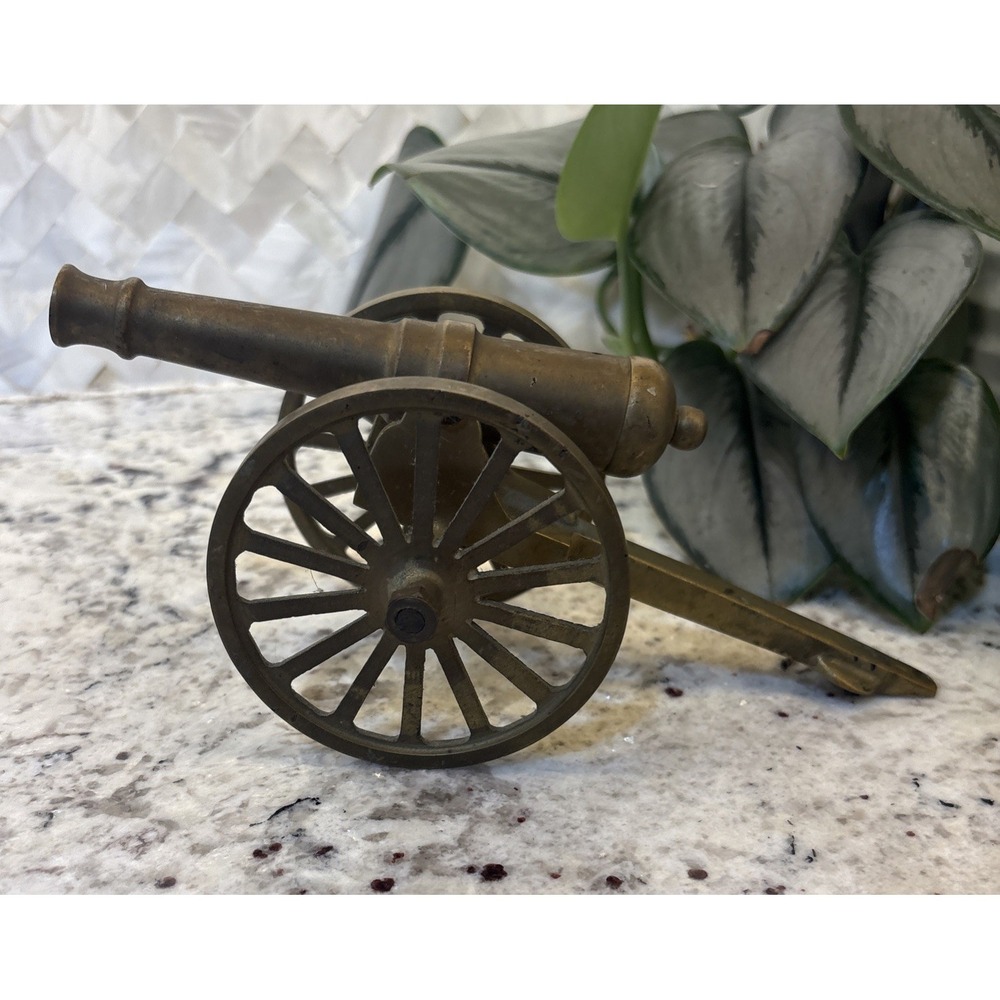 VTG Solid Brass Field Military Cannon Replica 8" Long with 14 Spoked Wheel